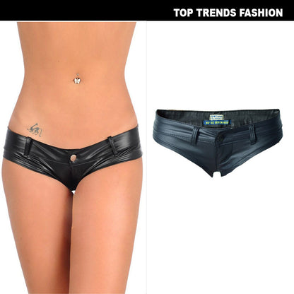 Muschibitch Sexy Hotpants Lederlook Schwarz, Low Waist Shorts