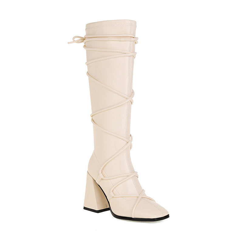 Punkgräfin Kniehohe Gladiator Boots – Punk Designer High Heel Stiefel Damen