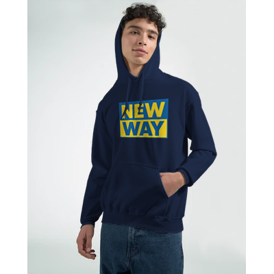 New Way Hoodie Blau/Gelb, Punk Statement Minimal Streetwear von Punkgraf