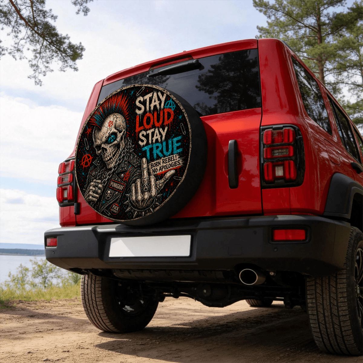Punkgraf Reserveradabdeckung Offroad SUV Ersatzrad Cover mit Punk Skull Motiv Reifenabdeckung