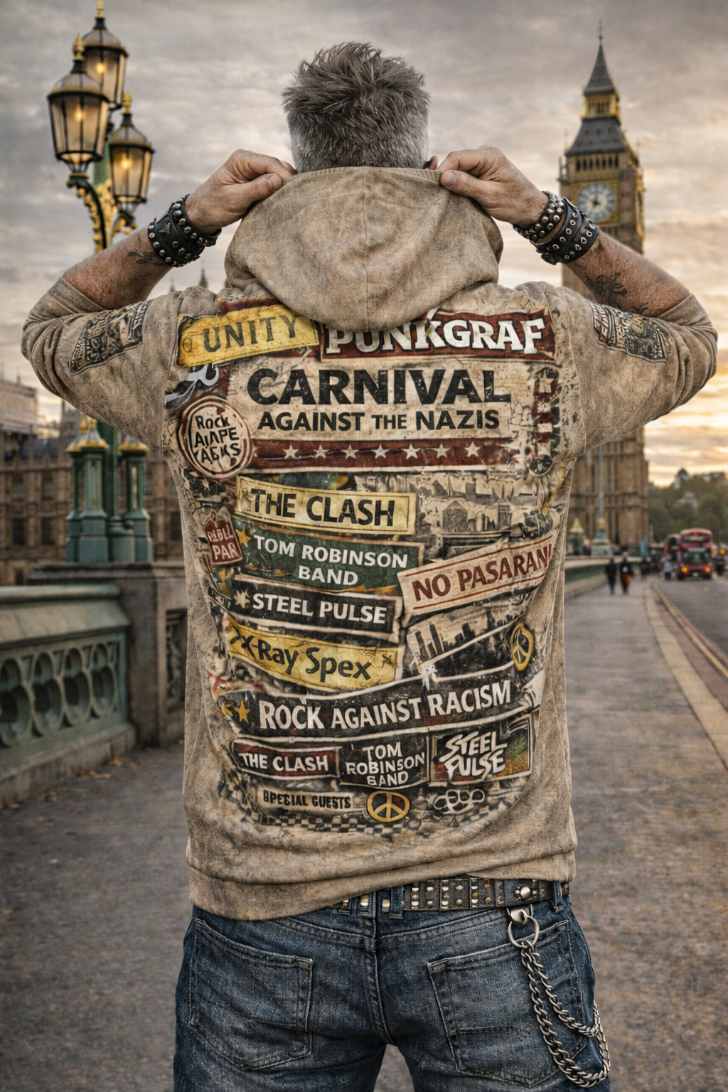 London 1978 Punk Rock Hoodie, Carnival Against the Nazis – Rock Against Racism Trafalgar Square Victoria Park, Punk Reggae Unity, No Pasaran
