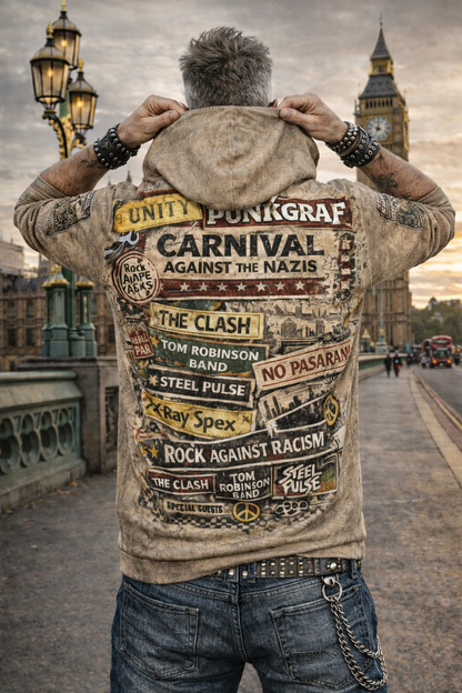 London 1978 Punk Rock Hoodie, Carnival Against the Nazis – Rock Against Racism Trafalgar Square Victoria Park, Punk Reggae Unity, No Pasaran