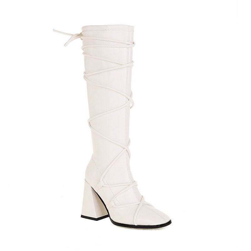Punkgräfin Kniehohe Gladiator Boots – Punk Designer High Heel Stiefel Damen