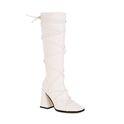 Punkgräfin Kniehohe Gladiator Boots – Punk Designer High Heel Stiefel Damen