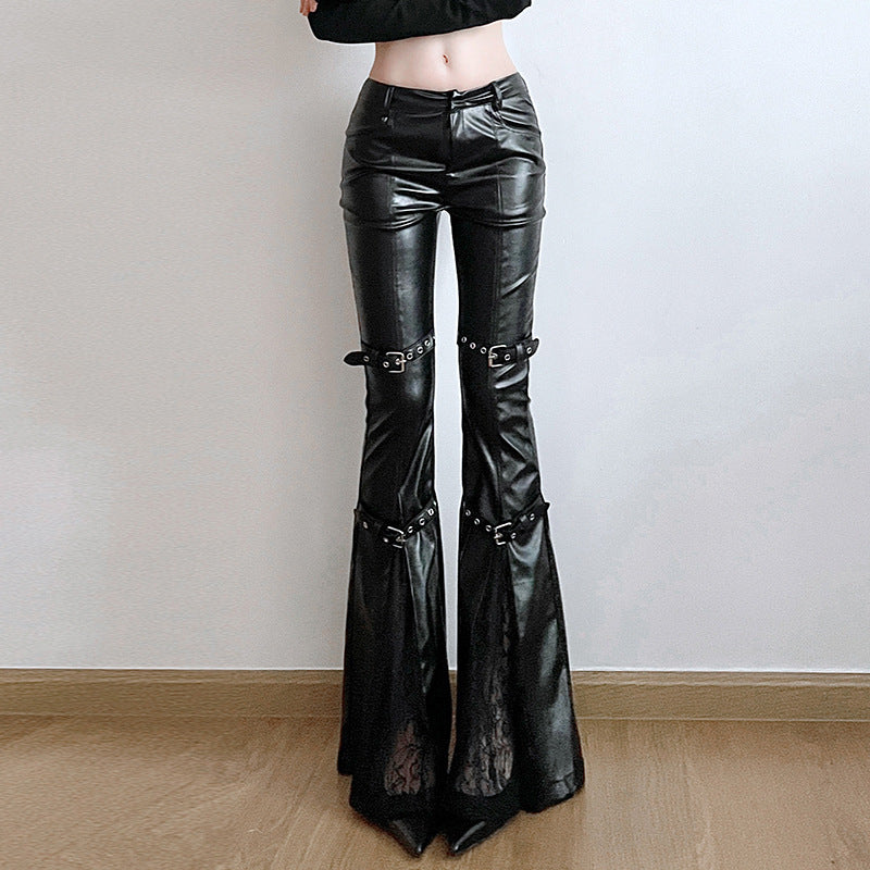 Muschibitch Flared Vegan Leather Pants – Sexy Lace Patchwork Schlaghose