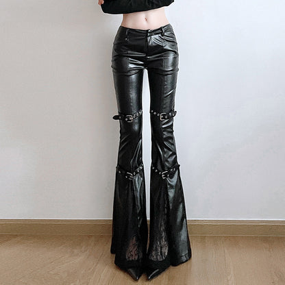 Muschibitch Flared Vegan Leather Pants – Sexy Lace Patchwork Schlaghose