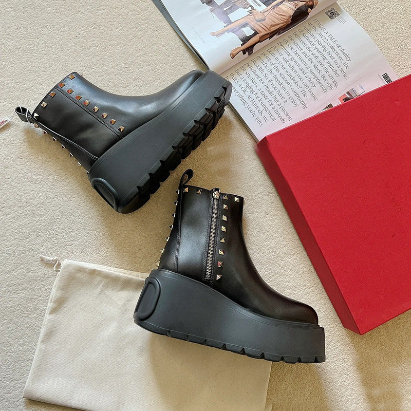 Punkgräfin Nieten Platform Boots – Gothic Punk Leder Stiefeletten Damen