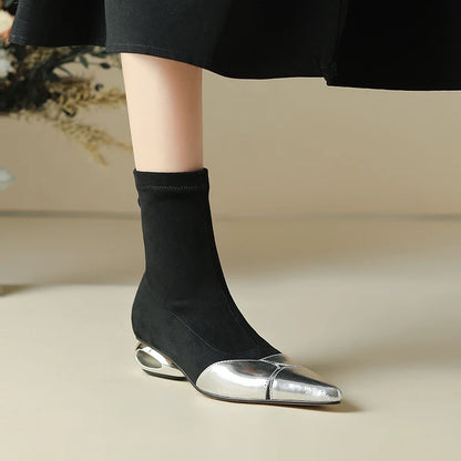 Punkgräfin Sock Boots Damen Schwarz Gold / Silber – Designer Ankle Boots mit Metallic Spitze