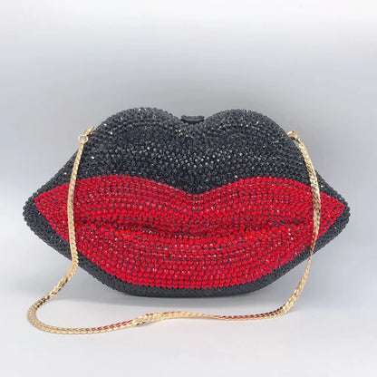 Punkgräfin Kristall Lippen Clutch Tasche - Luxus Designer Abendtasche
