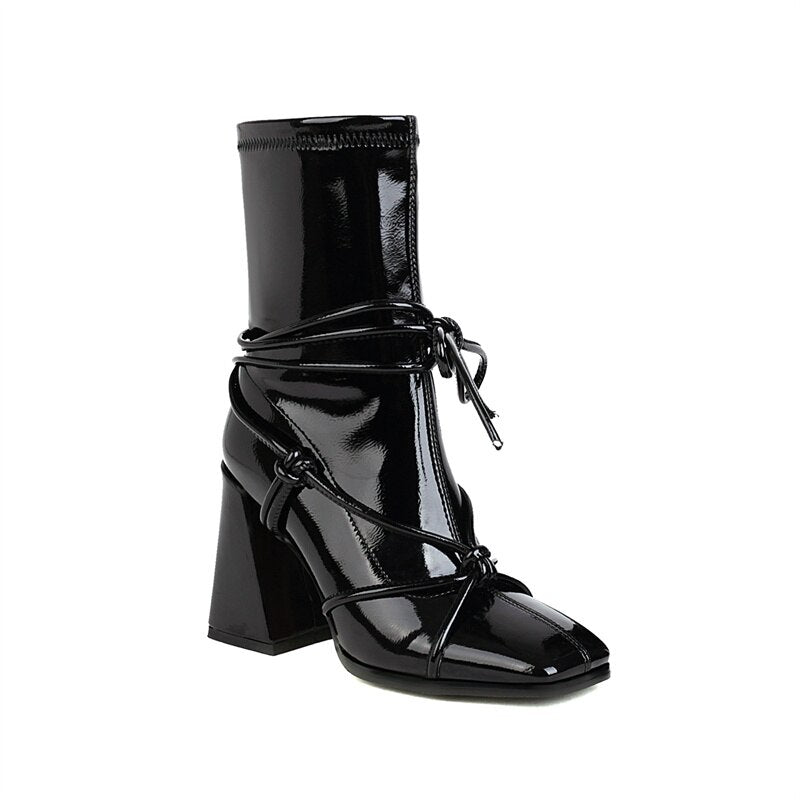 Punkgräfin Gladiator Boots Damen – Punk Designer Ankle Boots mit Blockabsatz