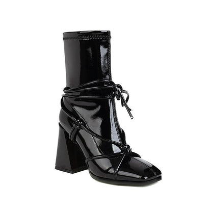 Punkgräfin Gladiator Boots Damen – Punk Designer Ankle Boots mit Blockabsatz
