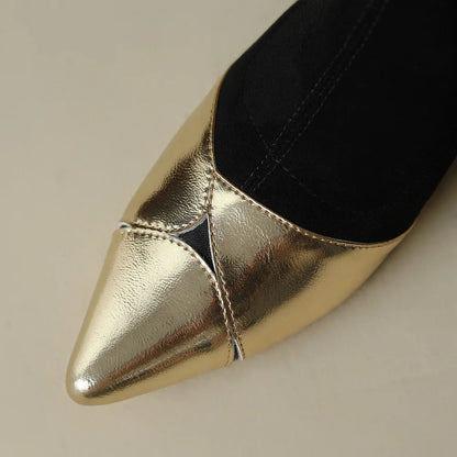 Punkgräfin Sock Boots Damen Schwarz Gold / Silber – Designer Ankle Boots mit Metallic Spitze