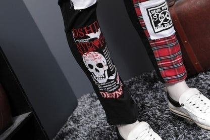 Punkgraf Patch Punk Hose Herren – Karierte Punk Jeans Streetwear