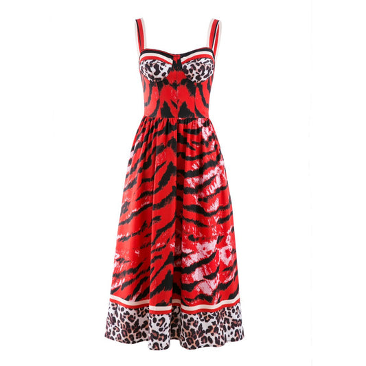 Muschibitch Red Tiger Dress – Animal Print Bustier Midi Kleid