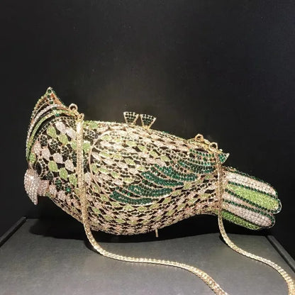 Muschibitch Crystal Bird Clutch – Luxury Rhinestone Parrot Designer Evening Bag