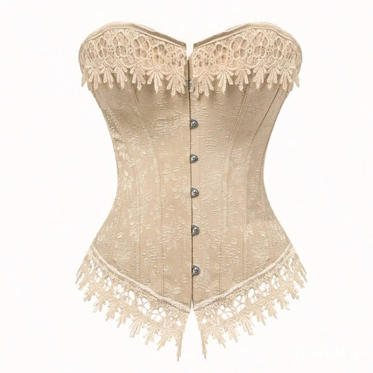 Gothicbro Steampunk Korsett Khaki mit Spitze & Schnürung