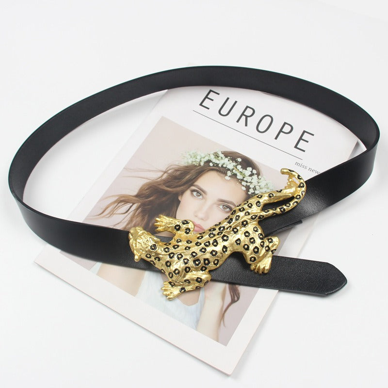 Muschibitch Leopard Buckle Leder Gürtel – Designer Fashion Belt