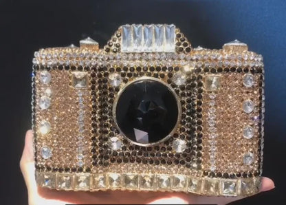 Muschibitch Crystal Camera Clutch – Luxury Rhinestone Designer Evening Bag