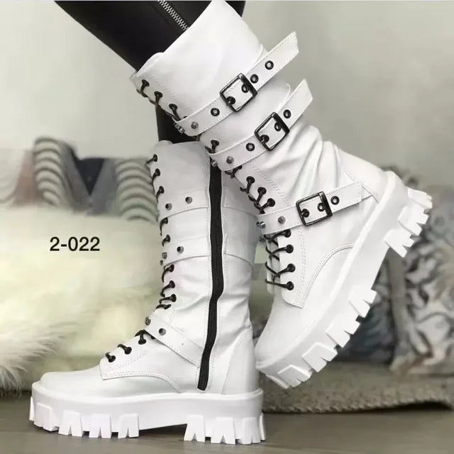 Punkgräfin Punk Gothic Platform Boots Damen – Biker Schnallen Designer Boots
