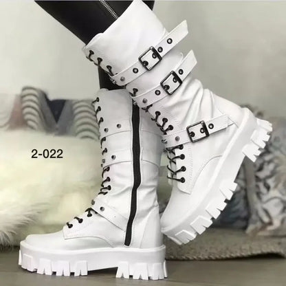 Punkgräfin Punk Gothic Platform Boots Damen – Biker Schnallen Designer Boots
