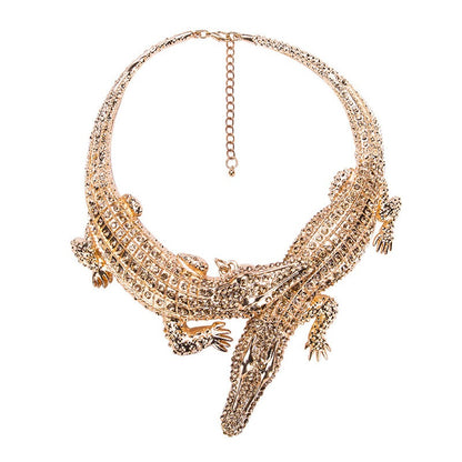 Krokodil Statement Halskette mit Kristallen – Luxus Crocodile Necklace Gold Silber