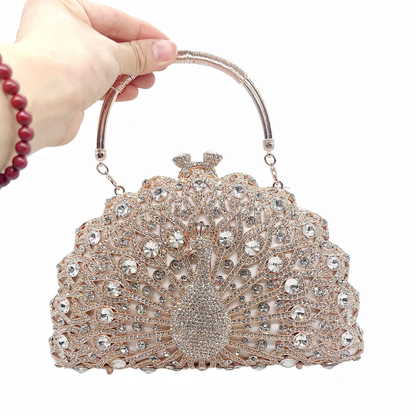 Muschibitch Peacock Crystal Clutch – Luxury Rhinestone Evening Bag Designer