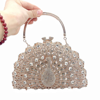 Muschibitch Peacock Crystal Clutch – Luxury Rhinestone Evening Bag Designer