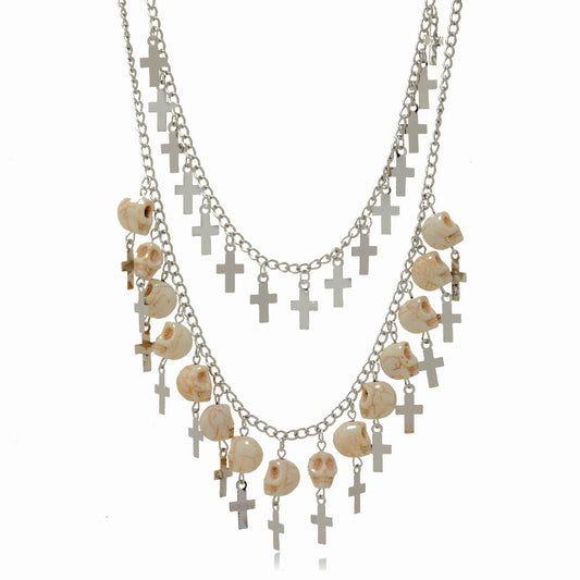 Gothic Skull Cross Layer Necklace – Dark Punk Ketten Halskette