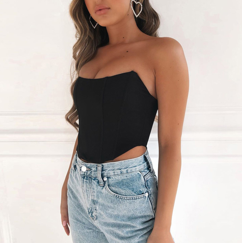 Muschibitch Corset Top – Sexy Bandeau Gothic Crop Top Damen Schwarz Pink Rot