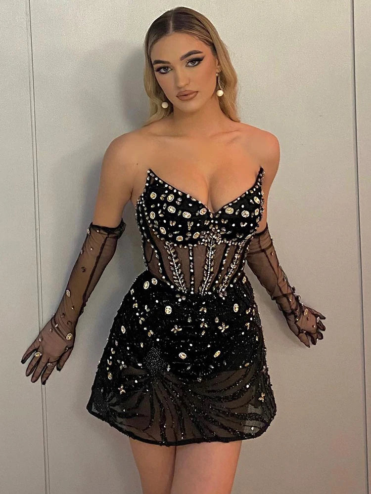 Muschibitch Crystal Dress mit Corsagenlook und Glamour-Finish