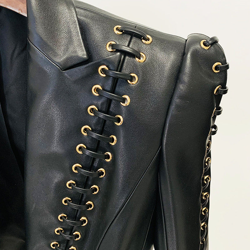 Punkgräfin Lace-Up Lederblazer – Designer Faux Leather Jacket