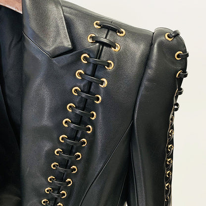 Punkgräfin Lace-Up Lederblazer – Designer Faux Leather Jacket