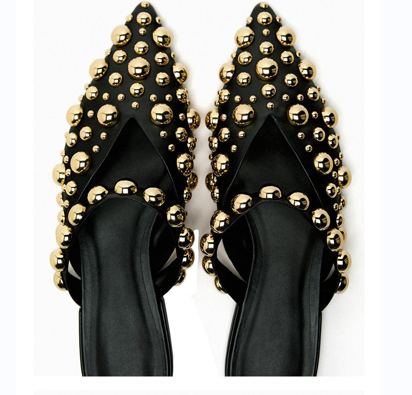 Punkgräfin Nieten Mules – Punk Designer Flats mit Gold Studs