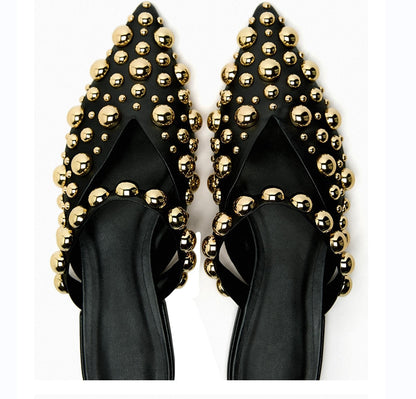 Punkgräfin Nieten Mules – Punk Designer Flats mit Gold Studs