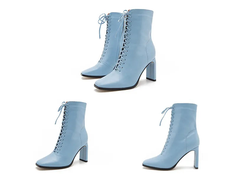 Punkgräfin Lace-Up High Heel Stiefeletten – Gothic Damen Ankle Boots mit Schnürung