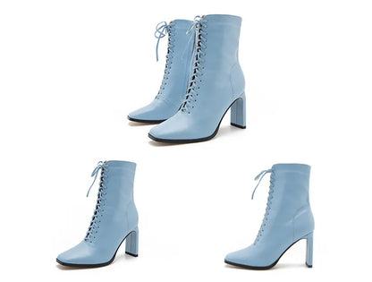 Punkgräfin Lace-Up High Heel Stiefeletten – Gothic Damen Ankle Boots mit Schnürung