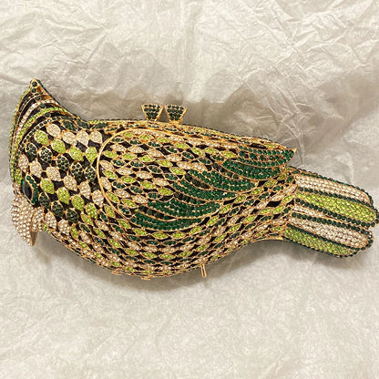 Muschibitch Crystal Bird Clutch – Luxury Rhinestone Parrot Designer Evening Bag