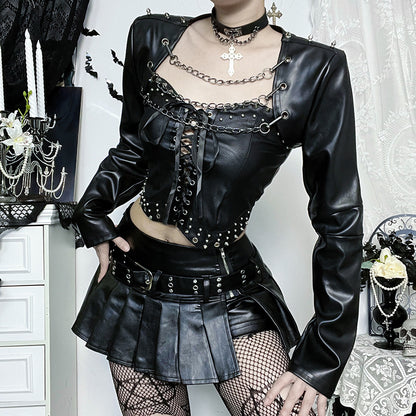 Punkgräfin Gothic Leather Crop Jacket – Punk Designer Bolero