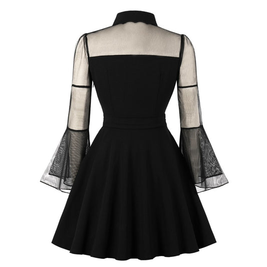 Gothicbro Gothic Kleid Schwarz – Mesh Mini Dress mit Flare Sleeves