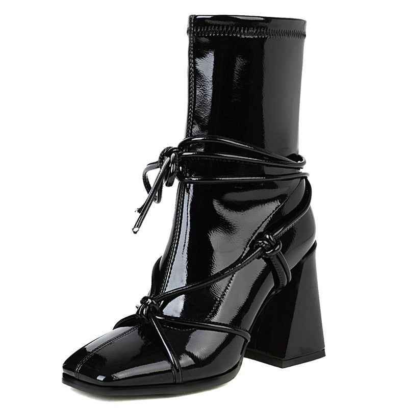 Punkgräfin Gladiator Boots Damen – Punk Designer Ankle Boots mit Blockabsatz