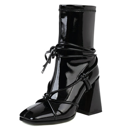 Punkgräfin Gladiator Boots Damen – Punk Designer Ankle Boots mit Blockabsatz