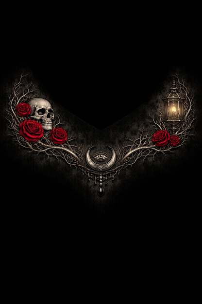 Gothicbro Schwarzer Gothic Bikini Skull Rosen Tie Front - Goth Swimwear Dark Romance Badeanzug