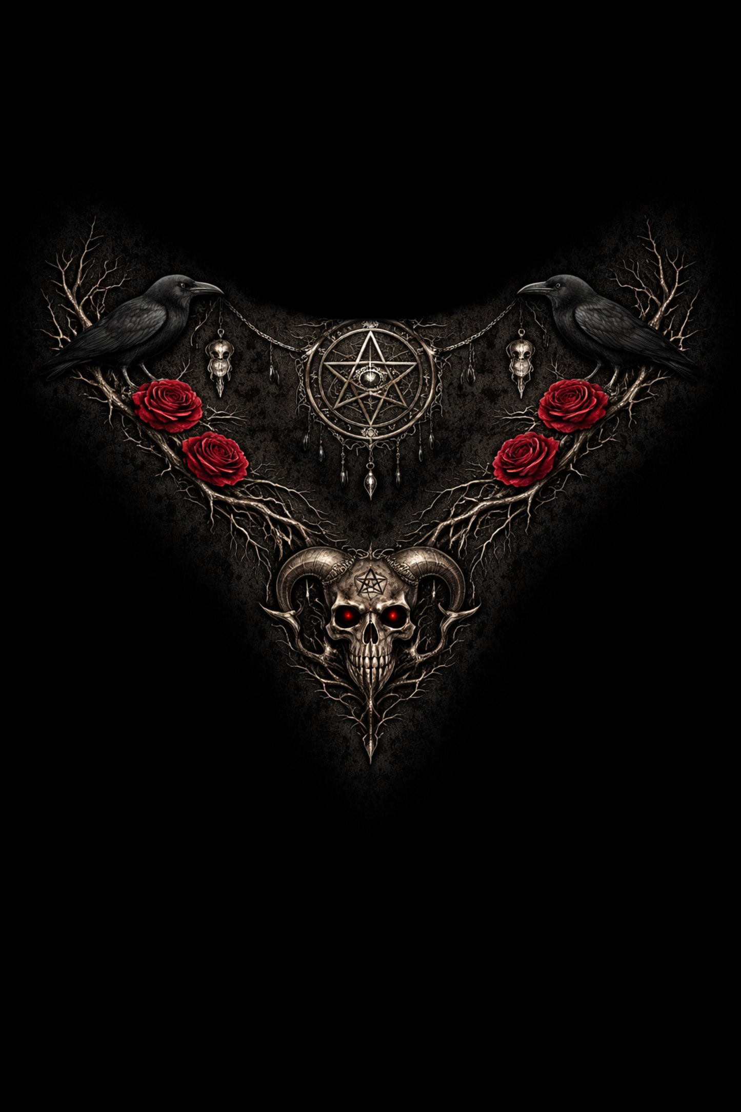 Gothicbro Schwarzer Gothic Bikini Skull Rosen Tie Front - Goth Swimwear Dark Romance Badeanzug