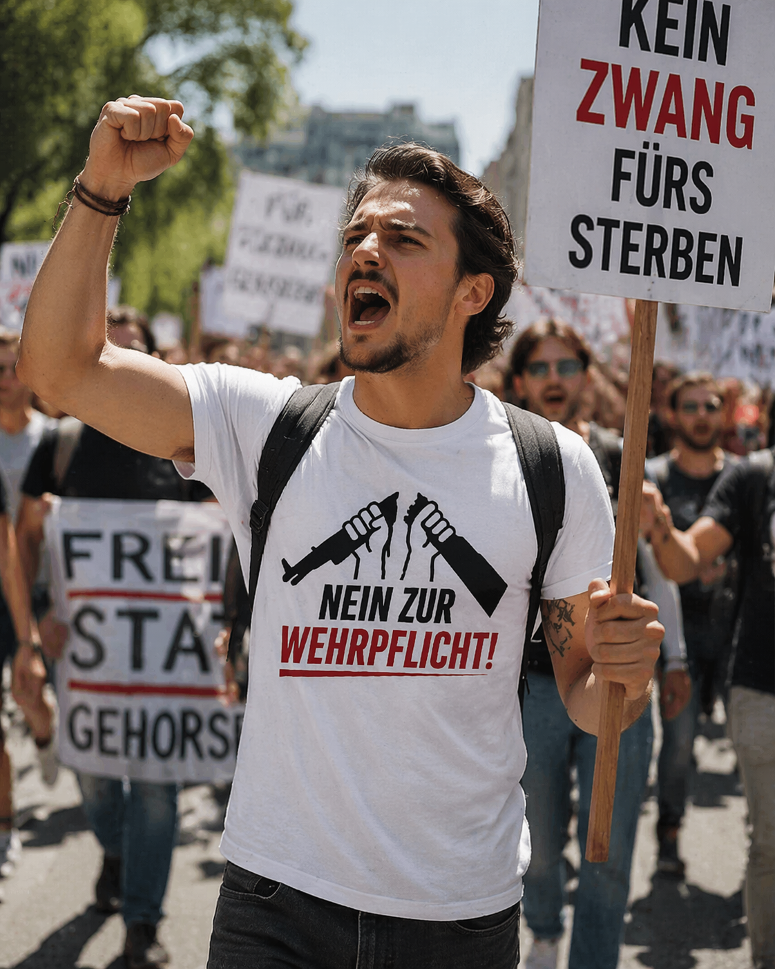 Nein zur Wehrpflicht T-Shirt Antimilitarismus Protest Demo Anti-Kriegs-Shirt gegen Wehrdienst Verpflichtung für Frieden und Demonstration