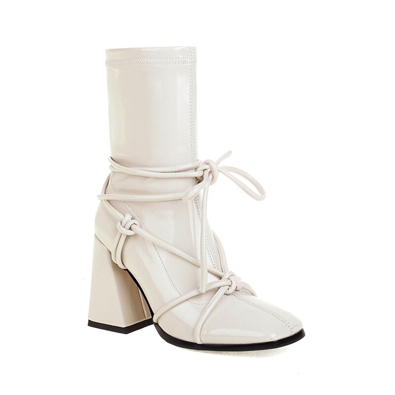Punkgräfin Gladiator Boots Damen – Punk Designer Ankle Boots mit Blockabsatz