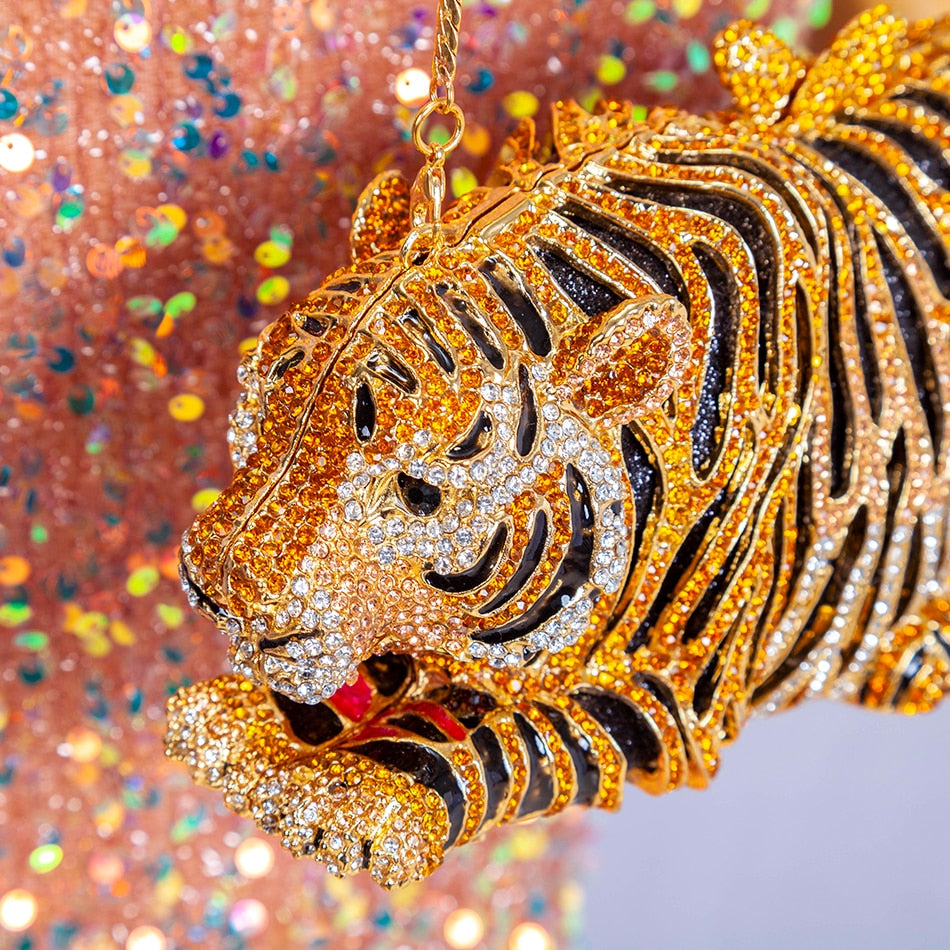 Muschibitch Crystal Tiger Clutch – Luxury Rhinestone Designer Evening Bag