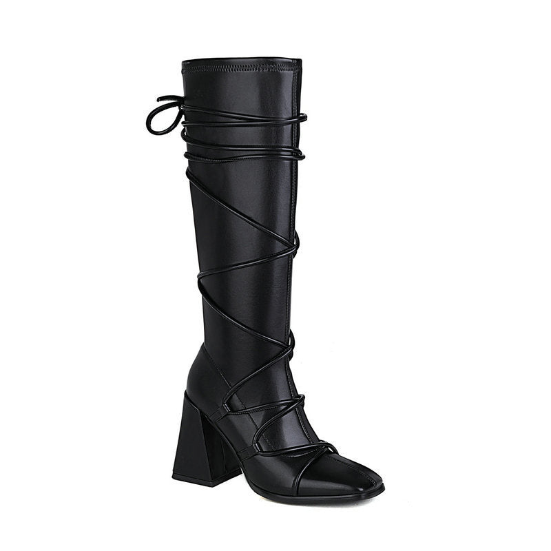 Punkgräfin Kniehohe Gladiator Boots – Punk Designer High Heel Stiefel Damen