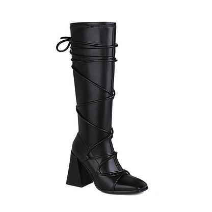 Punkgräfin Kniehohe Gladiator Boots – Punk Designer High Heel Stiefel Damen