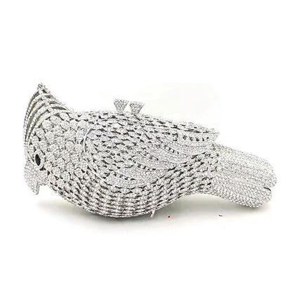Muschibitch Crystal Bird Clutch – Luxury Rhinestone Parrot Designer Evening Bag