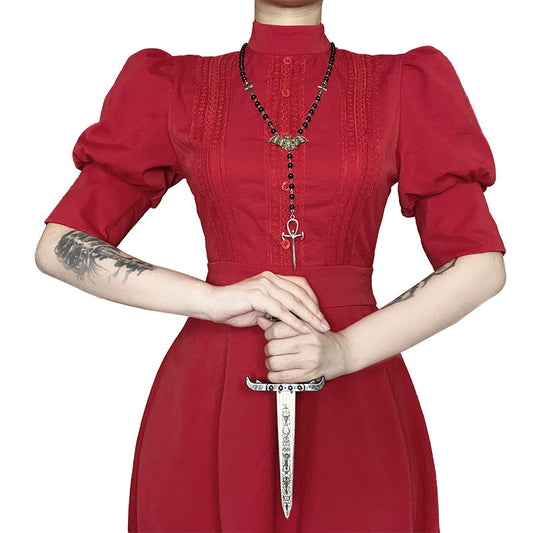 Gothicbro Victorian Gothic Red Dress Elegant Goth Kleid Lang